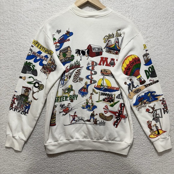 VTG Everything Wisconsin Mens Sz M Inlet Bay Made in USA Graphic Sweatshirt - Picture 2 of 14